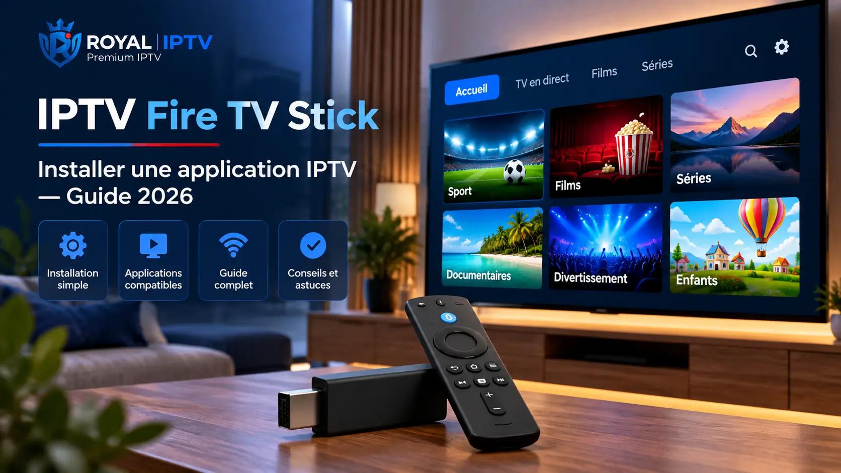 IPTV Fire TV Stick avec interface IPTV sur un téléviseur