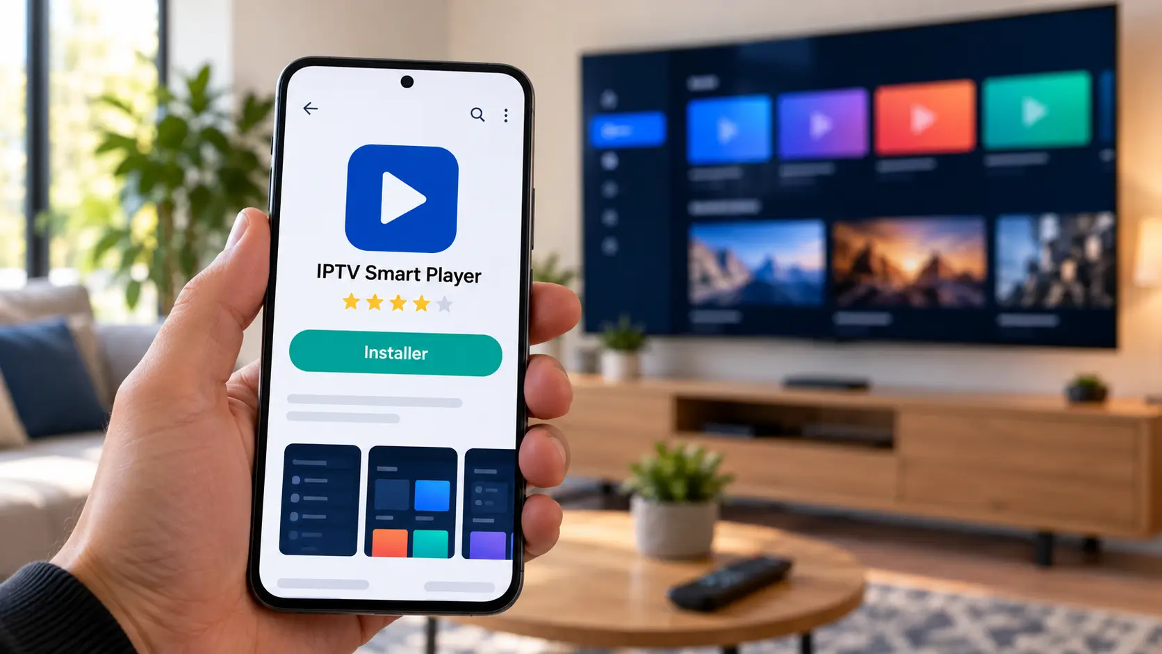Installation de l'application IPTV Smart Player sur un smartphone depuis une boutique d'applications