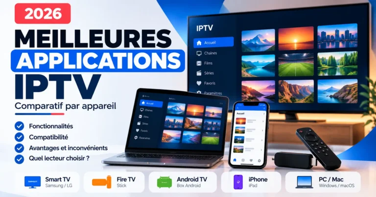 Meilleures applications IPTV 2026 pour Smart TV, Fire TV, Android TV, iPhone et PC